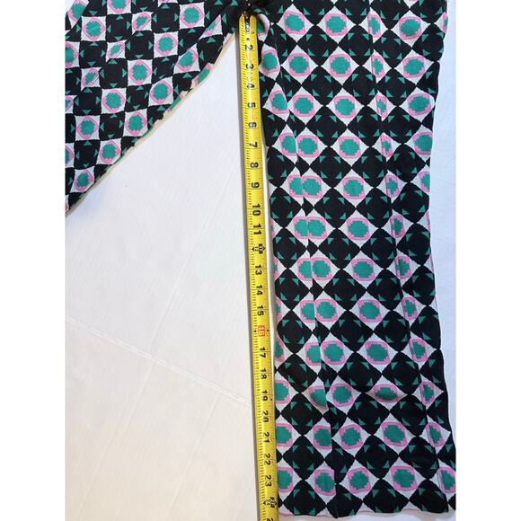Maeve ANTHROPOLOGIE The Margot Kick Flare Crop Pants S Green Pink Geometric - Picture 9 of 9